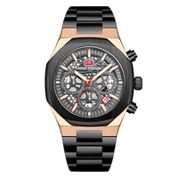 MINI FOCUS MF0411 Nouvelle conception Montre chronographe pour homme avec bracelet en acier inoxydable, cadran en verre, résistance à l'eau 3ATM, tachymètre