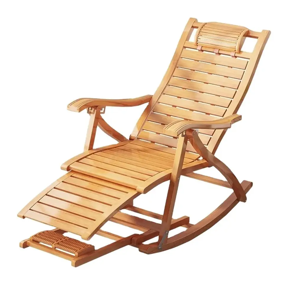 Ngoài trời bằng gỗ tre Rocking ghế vườn ngồi có thể ngả ghế bãi biển Sun Lounger