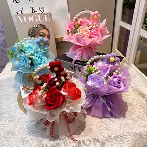 Cesta de Flores Pequeña de Lujo, Rosa Artificial de Seda, Diseño en Relieve, Regalo Duradero <span class=keywords><strong>para</strong></span> Parejas, Boda al Aire Libre - Product Image 1