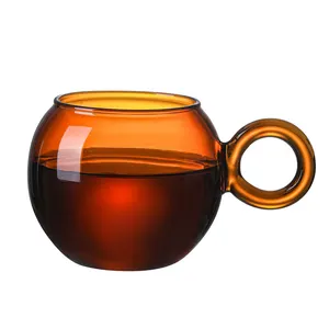 ハンドル付き高ホウケイ酸塩色の厚く再利用可能な単層ガラスカップコーヒーマグ