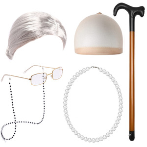 ชุดคอสเพลย์ยายหญิงชราแต่งตัวตลกกับหมวกวิกผมสร้อยคอมุกแว่นสายตาสายโซ่ชุดยายจริงสำหรับเด็กผู้หญิง - Product Image 1