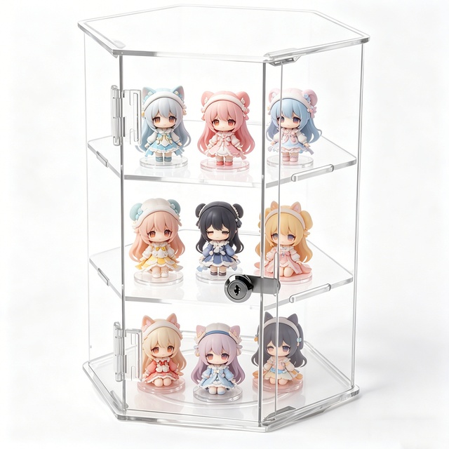 High Quality Clear Acrylic Countertop Display Stand 3-Tier Hexagonal Acrylic Display Stand for Toys, Figures& Retail Use