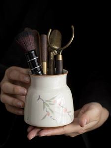 Pot de rangement peint à la main motif kaki pour cérémonie du <span class=keywords><strong>thé</strong></span> Six <span class=keywords><strong>Gentlemen</strong></span>, avec accessoires : tube à <span class=keywords><strong>thé</strong></span> individuel, cuillère à <span class=keywords><strong>thé</strong></span>, stylo à <span class=keywords><strong>thé</strong></span> - Product Image 6