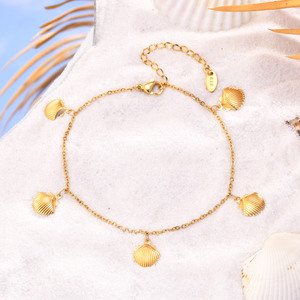 Tobillera de Acero Inoxidable con Baño de Oro de 18K, Estilo Océano, con Dije de Concha, Joyería de <span class=keywords><strong>Pie</strong></span> Personalizada - Product Image 2