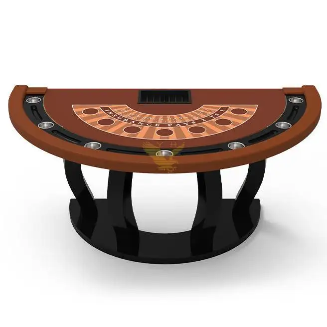 Yh Nieuwe Ontwerpen 7 Persoon Bruin Afgeronde Been Casino Standaard Blackjack Tafel Te Koop