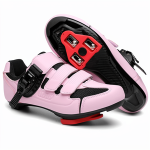 Chaussures de cyclisme unisexes compatibles avec les vélos à clip, pour le cyclisme en salle, avec empeigne en mesh respirant, crampons préinstallés, taille 7.5, <span class=keywords><strong>rose</strong></span> - Product Image 1