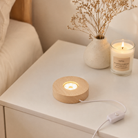 Lampe de nuit intelligente pour enfants 3D LED, base en bois, lumière ambiante de chambre à coucher, lumière blanche chaude à intensité variable