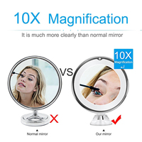 Miroir de maquillage flexible grossissant 10x miroir de courtoisie à écran tactile éclairé de 14 LED miroir cosmétique de coiffeuse portable