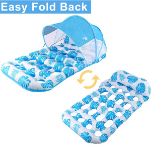 Flotador inflable de PVC para piscina, juguete acuático para adultos jóvenes con visera solar, tumbona para piscina. - Product Image 3