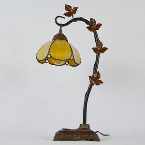 LongHuiJing Tiffany-Style 1-<b>Light</b> Multicoloured Stained Glass Table Lamp with Cone Shade Grape Leaf Design AC Powered - Product Image 4