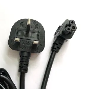 6ft black BS 1362 uk ac power cord with right angle C5 H05VV-F 3G*0.75mm2