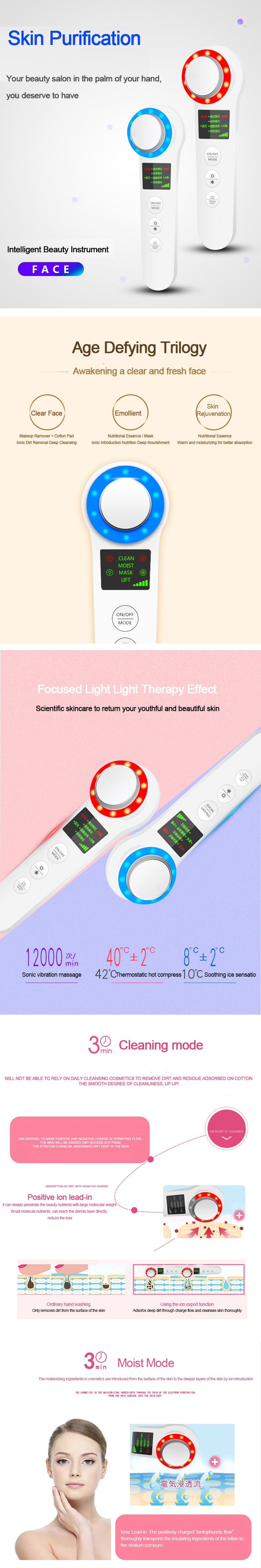 Hot And Cold Photon(Blue and Red Light) Vibrate Ion(Positive And Negative) Ems Beauty Device Instrument Tool Apparatus Appliance