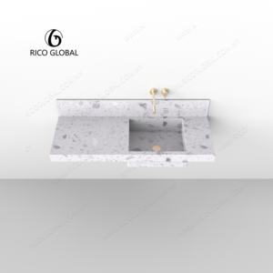 Meuble de salle de bain moderne et luxueux, vasque murale en aluminium gain de place, avec empiècements en terrazzo, modèle WS-2012A OEM - Product Image 6