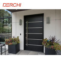 Puertas de Entrada Residenciales DERCHI USA con Certificación NFRC, Resistentes a Huracanes, Anti-robo, Diseño de Rejilla de Vidrio, Puertas Pivotantes de Aluminio