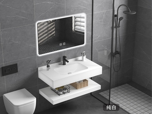Meuble-lavabo mural rectangulaire moderne KAVED de 28 pouces avec miroir, comptoir et lavabo en ardoise, robinet inclus, garantie 1 an - Product Image 4