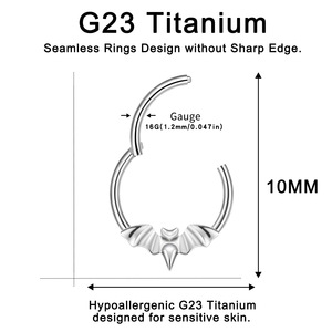 แหวนจมูกไทเทเนียม G23 แบบไร้รอยต่อ ประดับคริสตัล CZ ปลอดภัยต่อผิวแพ้ง่าย แบบคลิกเกอร์ สำหรับเจาะกระดูกอ่อนบริเวณเซปตัม ไดธ แทรกัส - Product Image 6