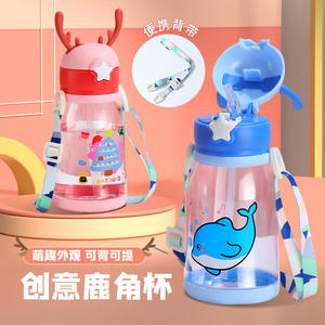 แก้วน้ำเด็ก ลายเขากวาง ขนาดใหญ่ ดีไซน์การ์ตูน พร้อมฝาปิดและสายสะพายสำหรับเด็ก - Product Image 6