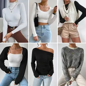 Hot selling pattern standing collar women's sweater wholesale clothing women's pullover jacquard knitted sweater