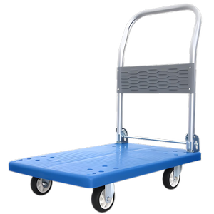 Blue Foldable Plastic Platform <b>Trolley</b> With Steel Handle Four-Wheel Design - Product Image 6