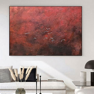 Arte abstracto personalizado al por mayor, pintura de pájaros voladores sobre lienzo rojo puro, decoración de pared Mediana al óleo para proyectos de Hotel - Product Image 3