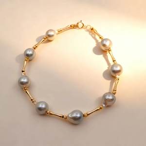 UM Jewelry Pulsera de oro macizo de 18 quilates con perla natural Cuerda fina Unisex/Boda y aniversario de mujer Regalo diario al por mayor - Product Image 6