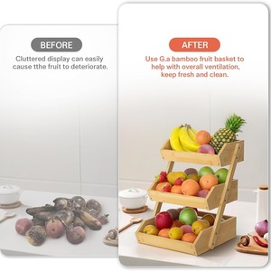 <b>Kitchen</b> <b>Storage</b> Rack 3 Tier Bamboo Fruit Vegetable Organizer Desktop <b>Kitchen</b> Organizer Minimalist Style - Product Image 3