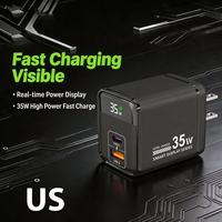 Cargador de Pared Rápido de 35W, USB-A y Tipo C, Doble Puerto, Pantalla de Potencia Real, Enchufe EU/US/UK, Adaptador para Teléfono Móvil y Portátil, Logotipo Personalizable