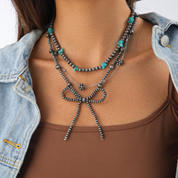 3 unids/set de moda CCB con cuentas pequeña flor lazo nudo Collar para mujer Vintage señoras turquesa gargantillas accesorios de joyería de moda
