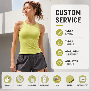 Camiseta de yoga para mujer con sujetador incorporado, copas fijas, absorción de impactos, soporte alto, ajuste delgado, para gimnasio, correr y entrenamiento. - Product Image 1