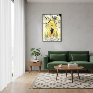 Whimsical Cycling Print: Abstract Bicycle Canvas Artwork, Flat Printed Design,<b>BLACK</b> <b>FRAMED</b> CANVAS - Product Image 3