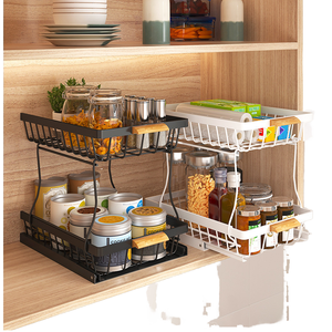 Pemasok langsung 2-Tier pengatur wastafel Geser penyimpanan dapur rak logam kabinet kamar mandi aplikasi plastik langsung grosir - Product Image 1