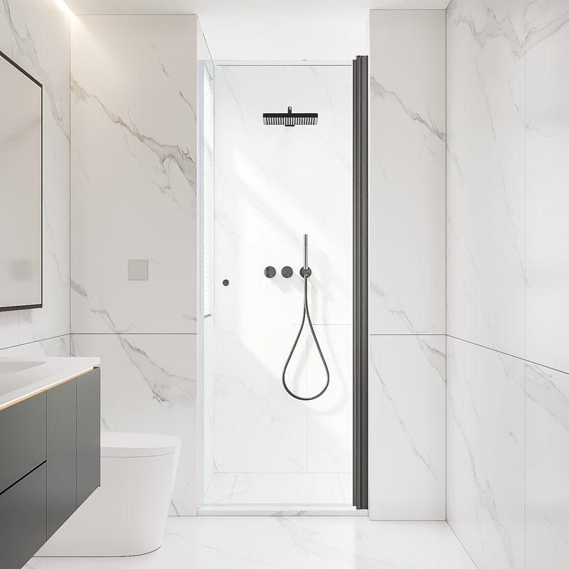 Batch Style Black Hinged Aluminium Tempered
