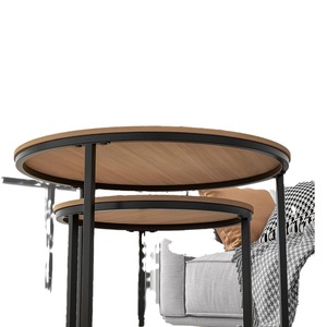 Wood Round Coffee <b>Table</b> Set Minimalist Modern Living Room <b>Small</b> Home Design Black Metal Frame Light Luxury Style - Product Image 5