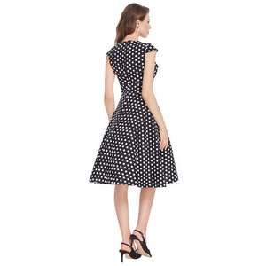 BPS02049 Signore Polka Dots Dress Del Manicotto Della Protezione Del <span class=keywords><strong>Cotone</strong></span> Con Scollo A V <span class=keywords><strong>Svasato</strong></span> A-Line Retro Vintage Vestito Elegante - Product Image 2