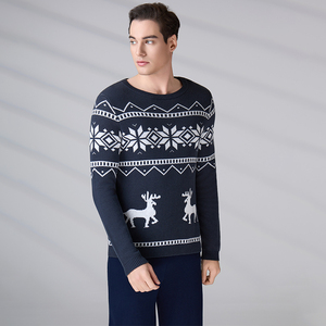 Custom Logo Reindeer Pattern Cotton Acrylic Crew Neck Knit <b>Jumper</b> for Holiday Party Men's Ugly Christmas Sweater - Product Image 3