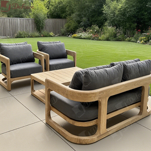 Luxurious Outdoor <strong>Teak</strong> <strong>Furniture</strong> with Waterproof Fabric Seat Cushions U-shaped Armrest Design Solid <strong>Teak</strong> Sofa Set - Product Image 1