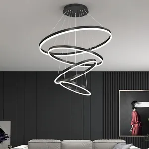 Jpungsun Lustre LED à anneau rond dans le hall de l'hôtel moderne pour le salon Villa Escaliers Loft Aluminium Ring Circle Pendant Light