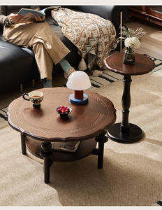 Mesa de Centro Redonda de Madera Estilo Vintage Francés, Mesa Pequeña de Lujo para el Hogar, Mesa Baja para Sala de Estar o Té - Product Image 3
