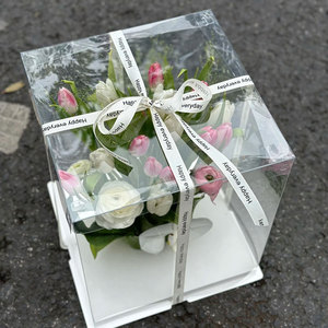 발렌타인 데이 광장 선물 상자 투명 파노라마 디스플레이 꽃집 베이커리 포장 선물 상자 꽃 케이크 - Product Image 1