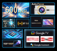 Projecteur Everycom YG628W ultra Google TV LED LCD avec objectif automatique, cinéma maison, Android Smart, Full HD 1080P, résolution K