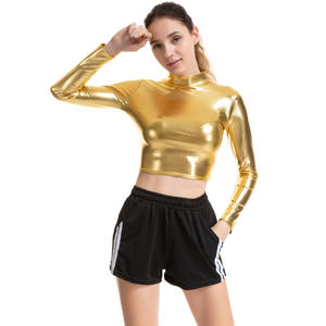 <span class=keywords><strong>Camisetas</strong></span> de manga larga con cuello de tortuga de líquido metálico de látex para <span class=keywords><strong>chicas</strong></span> calientes para mujeres - Product Image 1