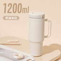 Bouteille d'eau isotherme géante en acier inoxydable de 1200 ml avec logo personnalisé, poignée, rose pêche mat, tasse quotidienne surdimensionnée