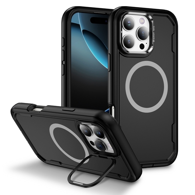 Shockproof Matte Hard PC Camera Kickstand Holder Phone Case with Magnetic Protective Cover Case for iPhone 16 Pro Max