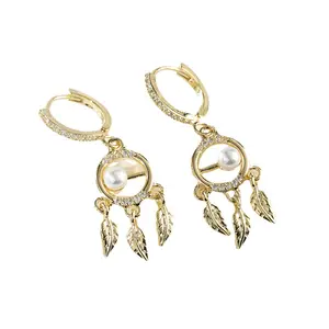 Fashion Customizable Tassel Ear Accessories Hoop Earrings Jewelry Dream Catcher Leaf Dangle Earrings