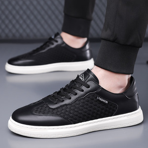 Baskets décontractées blanches pour hommes, bout rond, à lacets, doublure en maille, semelle extérieure en caoutchouc, semelle intermédiaire en EVA, chaussures de marche tendance toutes saisons - Product Image 4