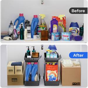 Under Sink Organizer, Roll Out Under Cabinet <b>Storage</b> <b>Kitchen</b> Organizer Drawer with Hooks, Bathroom Standing Rack and Shelves - Product Image 3