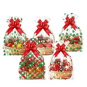 Sacs cadeaux de Noël en gros avec cordon de serrage, sacs en plastique imprimés sapin de Noël et carreaux, sacs à friandises pour fêtes de fin d'année pour enfants - Product Image 5