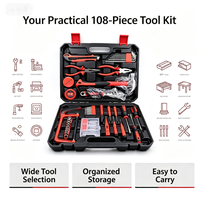 Ensemble d'outils à main avec douilles, tournevis, clé, pinces, marteau et ruban à mesurer - Boîte à outils robuste et durable pour un transport et un rangement faciles