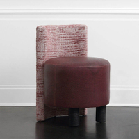 Fauteuil d'appoint contemporain sans accoudoirs, rond, en tissu à carreaux marron et noir, rembourré, pour la maison et l'hôtel