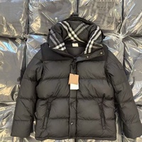 Doudoune à capuche de luxe décontractée vintage classique 100 % duvet pour homme, motif à carreaux noir, modèle 2026